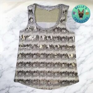 Miss Me Tank Top Womens Small Gold Sequin Shirt Y2K‎ 90s Shimmer Sparkle Glam